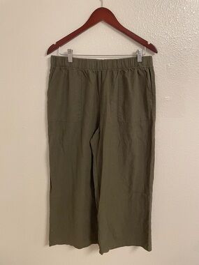 Felina Olive Wide-Leg Elastic-Waist Linen Pants